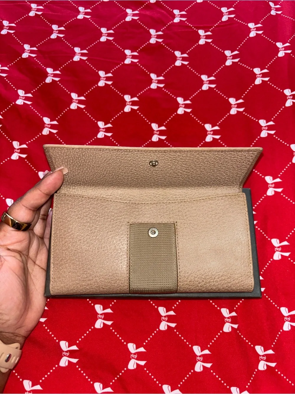 Gucci Taupe Leather Continental Wallet with Web Detail